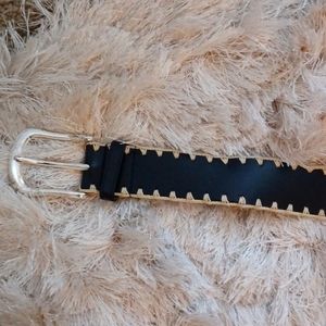 Black Leather belt Woven edges